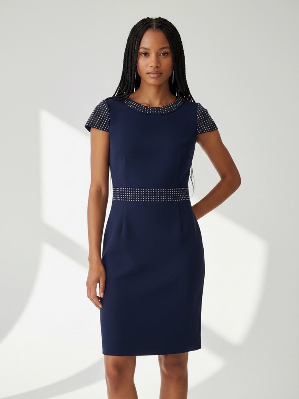 NWT Michael Kors True Navy Blue Studded Sheath Dress Size M $165